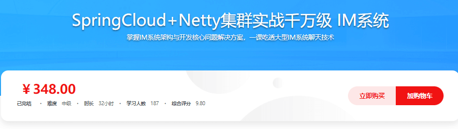 SpringCloud+Netty集群实战千万级IM系统|14章完结